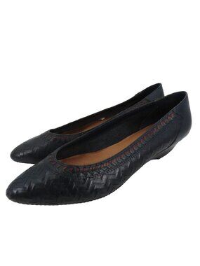 Revelations 10 Women Blue Black Woven Perforated Leather Wedge Heel Shoes Brazil